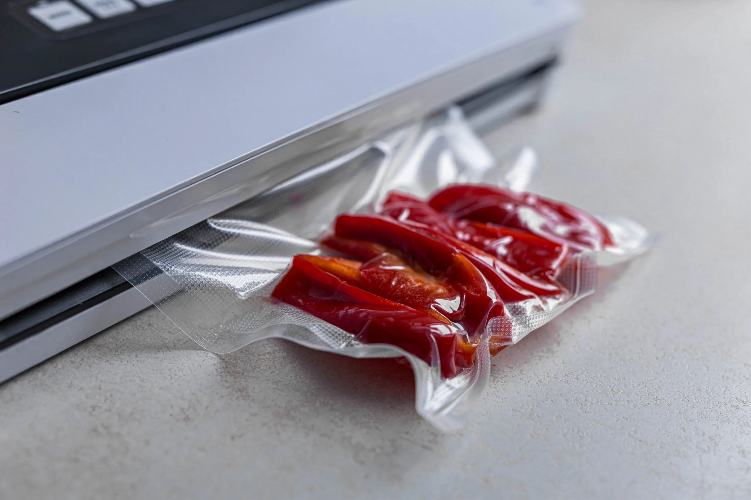 Ketchup being vacuum sealed into sachets for safe, hygienic, and convenient foodservice use.